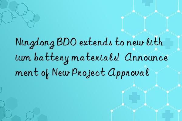 Ningdong BDO extends to new lithium battery materials! Announcement of New Project Approval