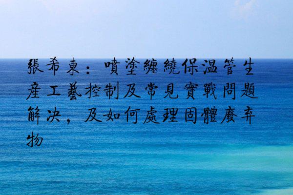张希东：喷涂缠绕保温管生产工艺控制及常见实战问题解决，及如何处理固体废弃物
